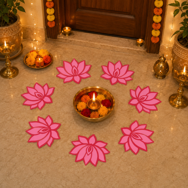 Lotus Rangoli Patches - Red & Pink - Set of 4 - Plastic lotus rangoli patches red & pink set of 4 plastic