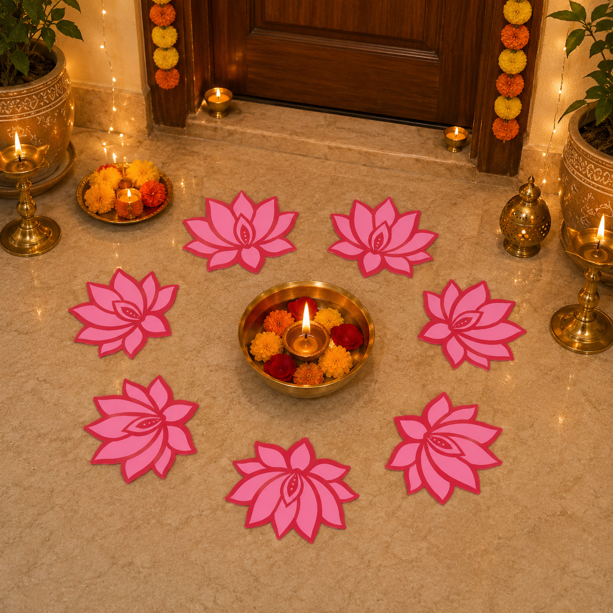 lotus rangoli patches red & pink set of 4 plastic lotus rangoli patches red & pink set of 4 plastic