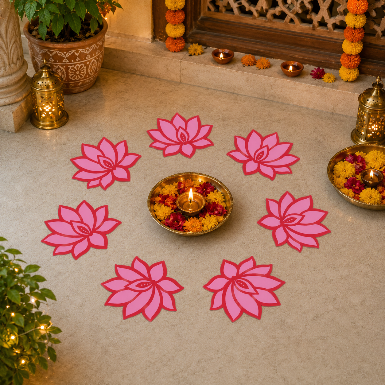 lotus rangoli patches red & pink set of 4 plastic lotus rangoli patches red & pink set of 4 plastic