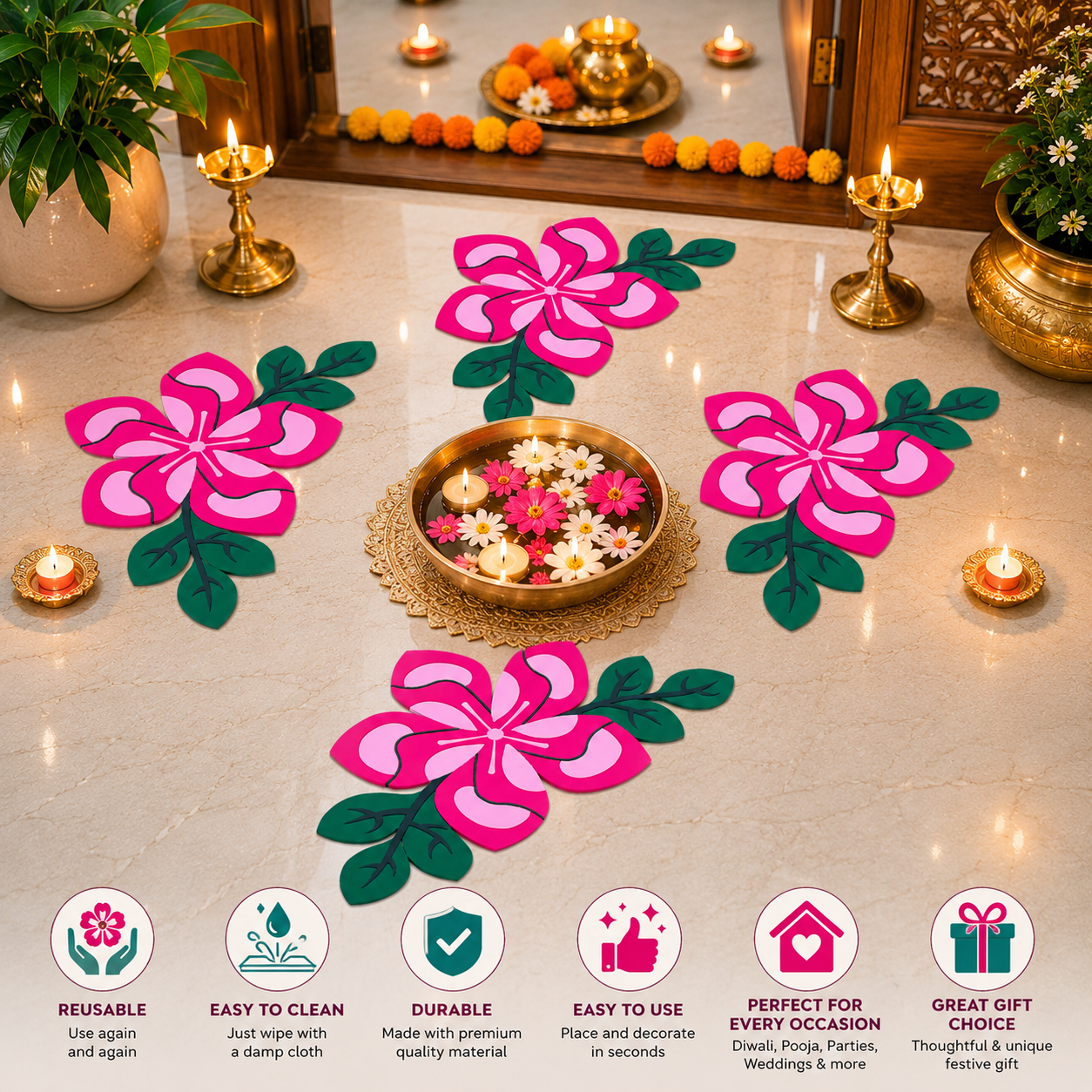 corner flowers set of 4 ready rangoli designs set for decoration corner flowers set of 4 ready rangoli designs set for decoration