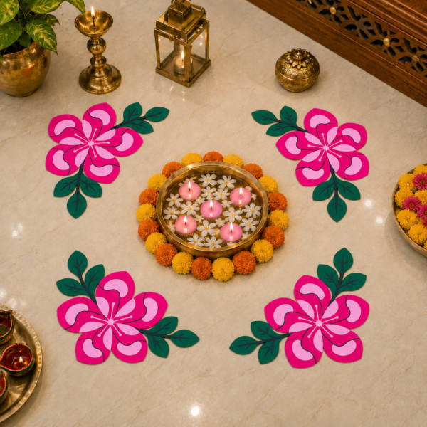 Corner flowers - Set of 4 -Ready Rangoli Designs Set for Decoration corner flowers set of 4 ready rangoli designs set for decoration