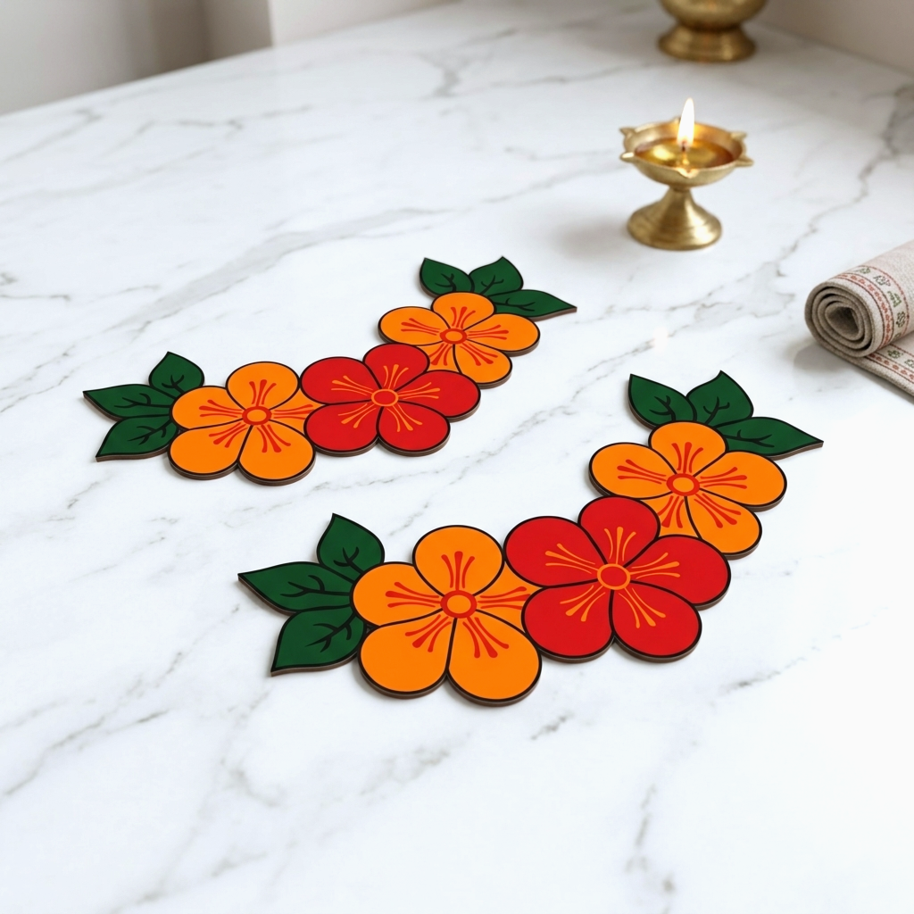 rangoli decor ready rangoli flower strip red orange (set of 2) rangoli decor ready rangoli flower strip red orange (set of 2)