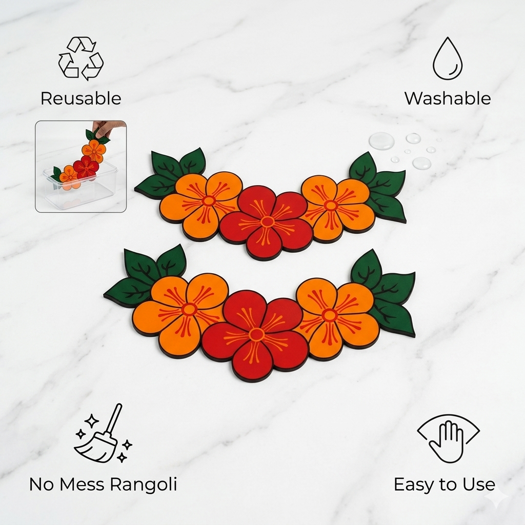 rangoli decor ready rangoli flower strip red orange (set of 2) rangoli decor ready rangoli flower strip red orange (set of 2)