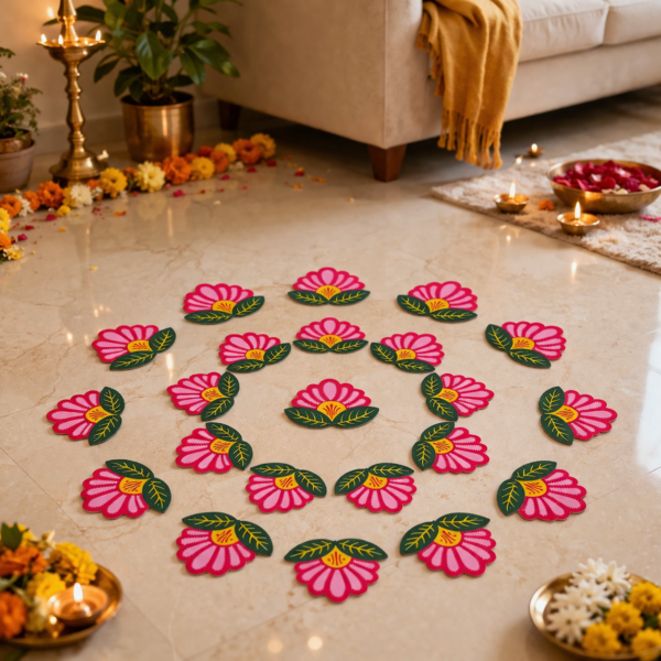 Ready Rangoli Lotus Flower Design - Set of 1 lotus flower | reusable plastic floor decoration | set of 4